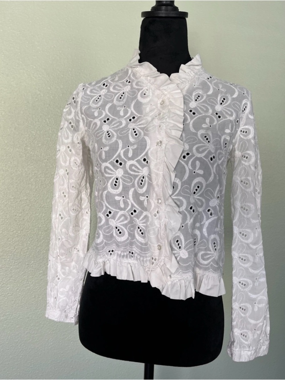 Women's White Eyelet Ruffle Jacket - Picture 2 of 5